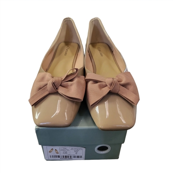 C. Paravano Beige Square Toe Patent Leather Flats With Bow Size 11 - Picture 1 of 11